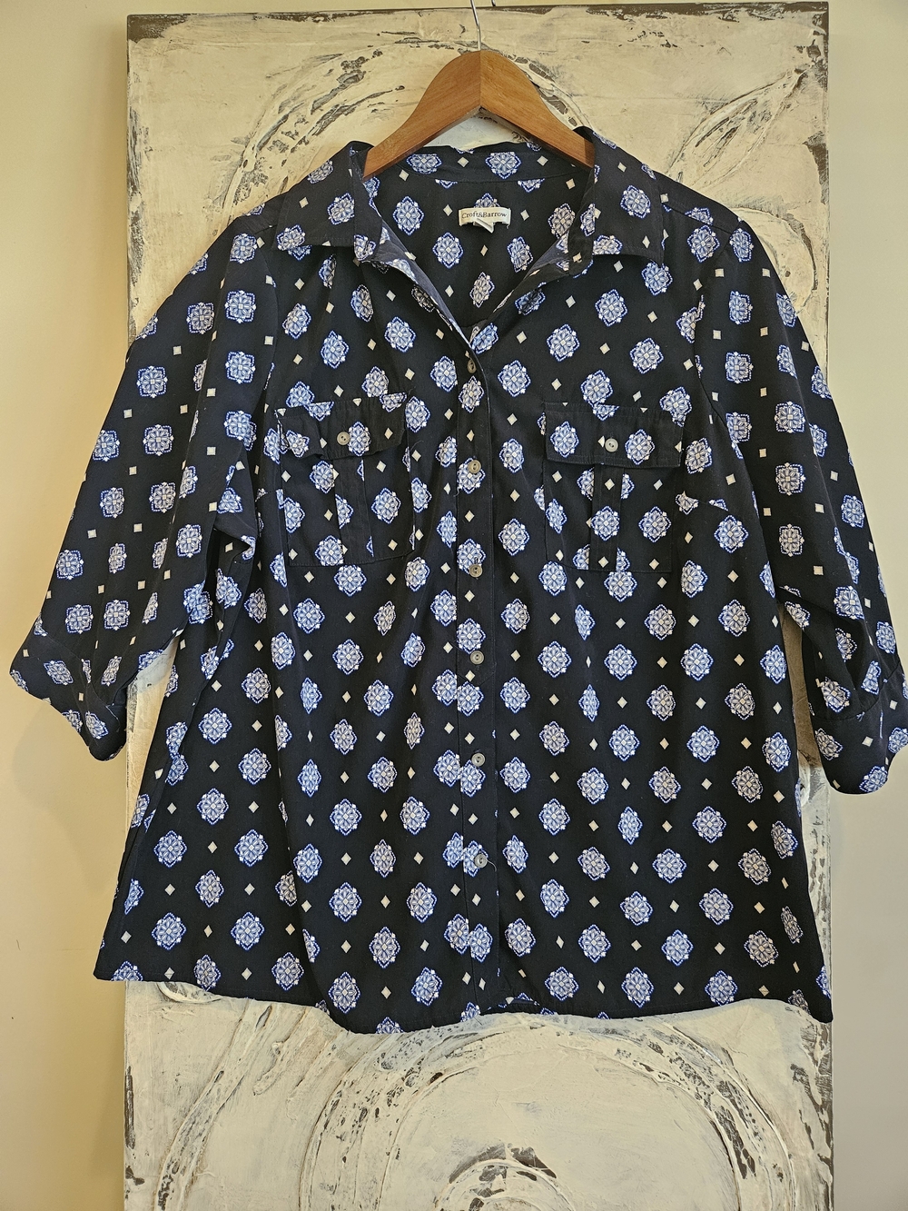 croft & barrow Navy and Light Blue Printed Button-Down Shirt